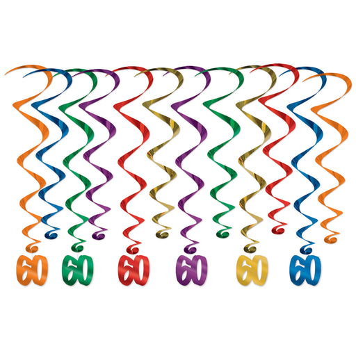 "60" Whirls – 17½"-31½" – (12/Pkg) by Beistle for Birthday-Age Specific Whirls