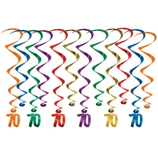 "70" Whirls – 17½"-31½" – (12/Pkg) by Beistle for Birthday-Age Specific Whirls