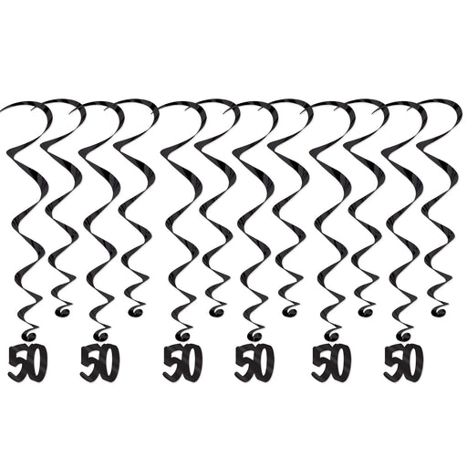"50" Whirls – 17½"-31½" – (12/Pkg) by Beistle for Over-The-Hill Whirls