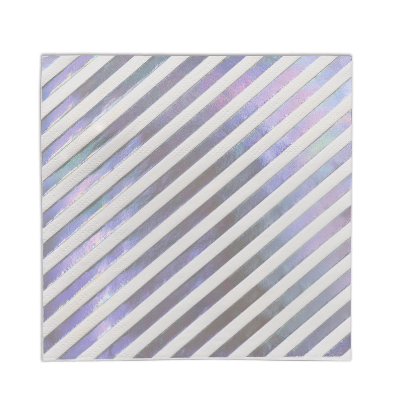 Iridescent Stripes Beverage Napkins – (16/Pkg) by Beistle for General Occasion Napkins-Beverage