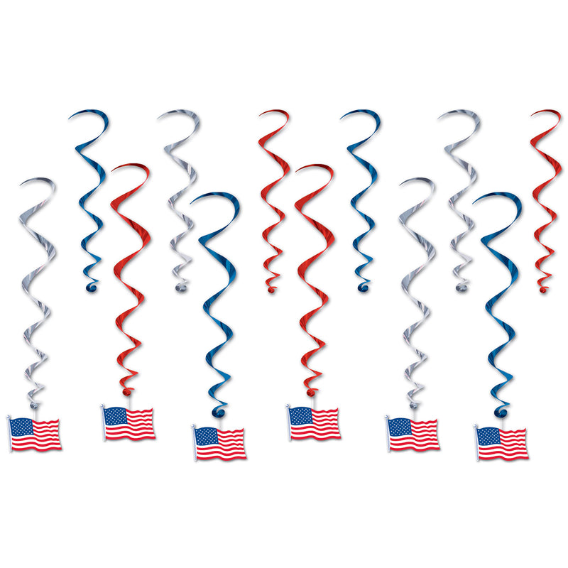 American Flag Whirls – 17½"-28" – (12/Pkg) by Beistle for Patriotic Whirls