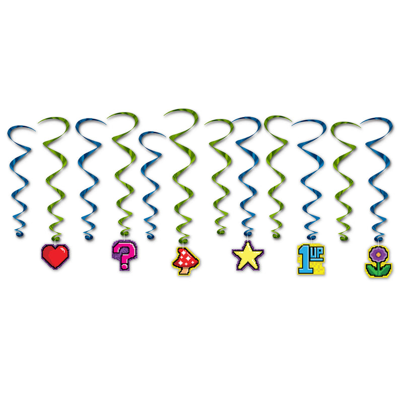8-Bit Whirls – 17½"-35" – (12/Pkg) by Beistle for 8-Bit Whirls