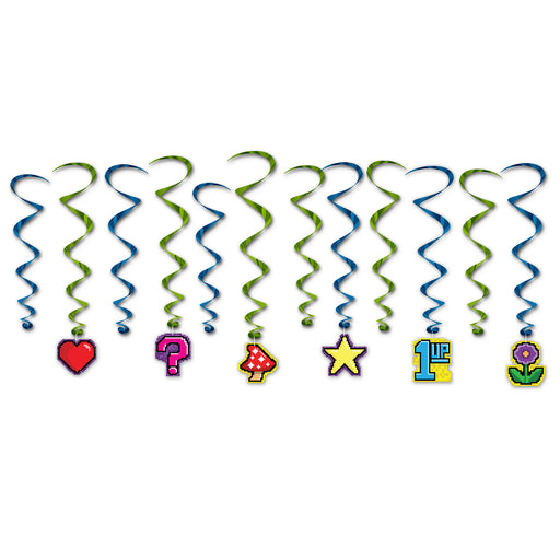 8-Bit Whirls – 17½"-35" – (12/Pkg) by Beistle for 8-Bit Whirls