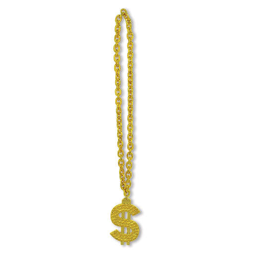 Gold Chain Beads w/"$" Medallion – 38" – (1/Card) by Beistle for 80's Novelty Beads