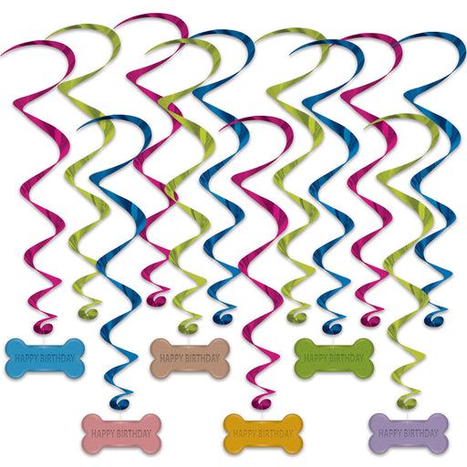 Dog Birthday Whirls – 15"-22" – (12/Pkg) by Beistle for Pets Whirls