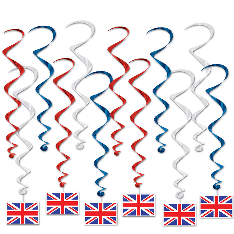 British Flag Whirls – 17½"-31" – (12/Pkg) by Beistle for British Whirls