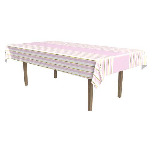 Striped Tablecover – 54" x 108" – (1/Pkg) by Beistle for Baby Shower Table Covers - Patterned
