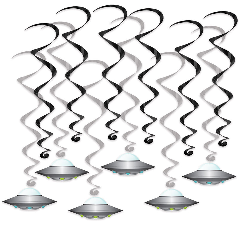 Flying Saucer Whirls – 17½"-25" – (12/Pkg) by Beistle for Space Whirls