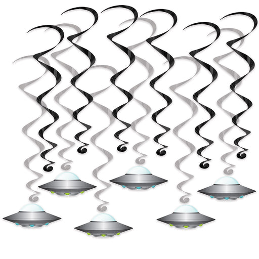 Flying Saucer Whirls – 17½"-25" – (12/Pkg) by Beistle for Space Whirls