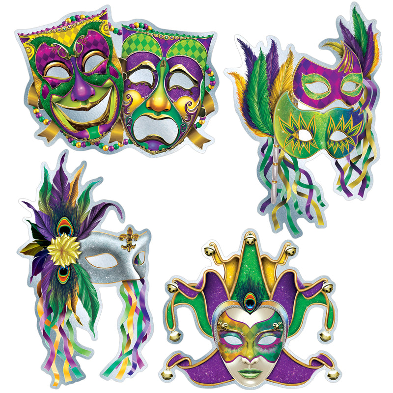 Foil Mardi Gras Mask Cutouts – 18¾"-20¼" – (4/Pkg) by Beistle for Mardi Gras Foil
