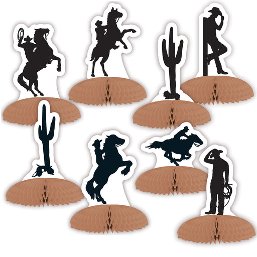 Western Silhouette Mini Centerpieces – 3½"-5¼" – (8/Pkg) by Beistle for Western Tissue
