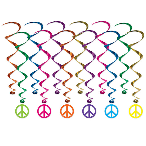 Peace Sign Whirls – 17½"-32" – (12/Pkg) by Beistle for 60's Whirls