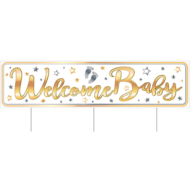 Plastic Jumbo Welcome Baby Yard Sign – 11¾" x 3' 11" – (1/Pkg) by Beistle for Baby Shower Plastic Yard Signs