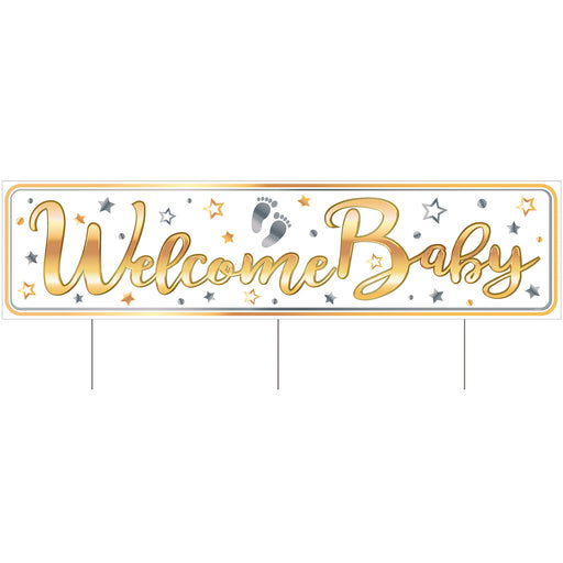 Plastic Jumbo Welcome Baby Yard Sign – 11¾" x 3' 11" – (1/Pkg) by Beistle for Baby Shower Plastic Yard Signs