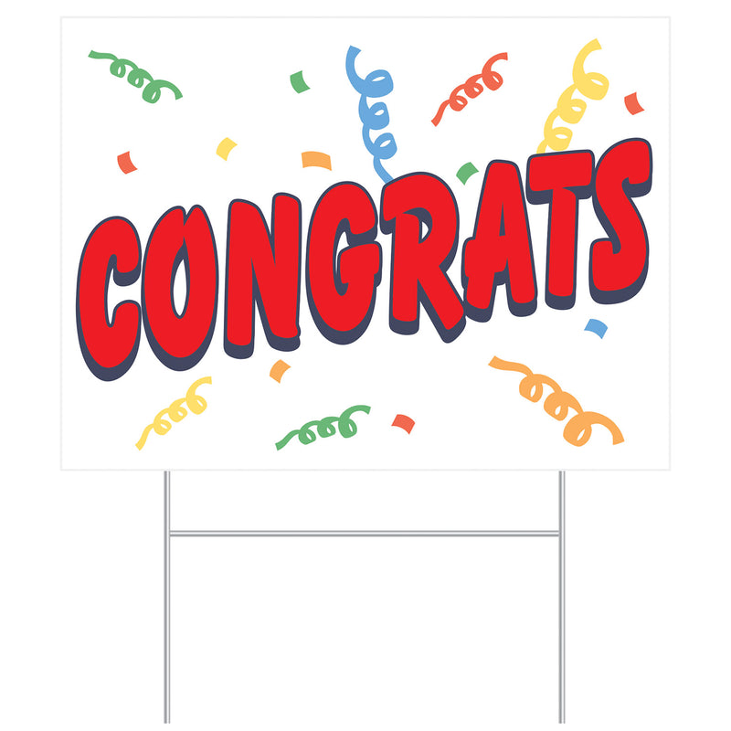 Plastic Congrats Yard Sign – 11½" x 15½" – (1/Pkg) by Beistle for General Occasion Plastic Yard Signs