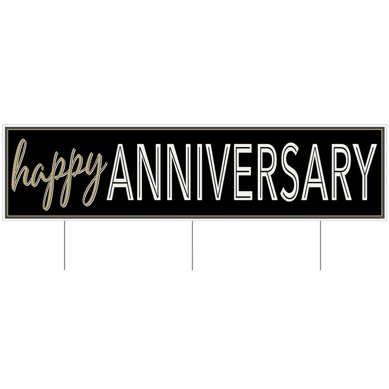 Plastic Jumbo Happy Anniv Yard Sign – 11¾" x 3' 11" – (1/Pkg) by Beistle for Anniversary Plastic Yard Signs