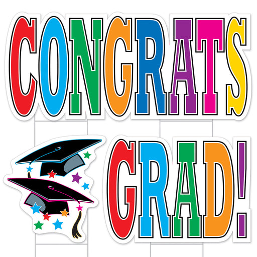 Plas Jumbo Congrats Grad! Yard Sign Set by Beistle for Graduation Plastic Yard Signs