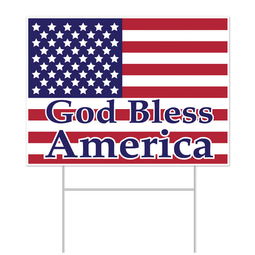 Plastic God Bless America Yard Sign – 11½" x 15½" – (1/Pkg) by Beistle for Patriotic Plastic Yard Signs