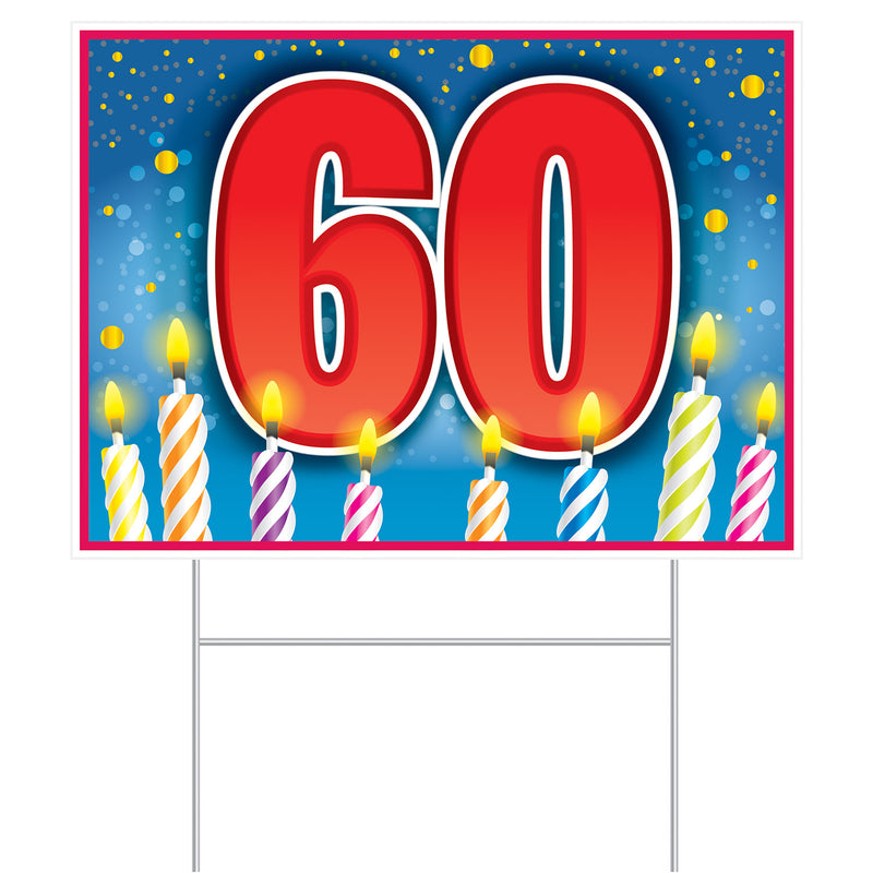 Plastic "60" Birthday Yard Sign – 11½" x 15½" – (1/Pkg) by Beistle for Birthday-Age Specific Plastic Yard Signs