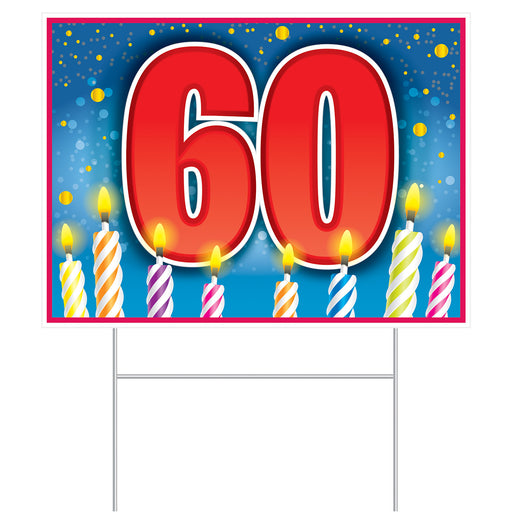 Plastic "60" Birthday Yard Sign – 11½" x 15½" – (1/Pkg) by Beistle for Birthday-Age Specific Plastic Yard Signs