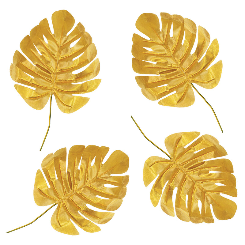 Fabric Gold Palm Leaves – 13½" x 6¾" – (4/Pkg) by Beistle for Luau Luau Accessories