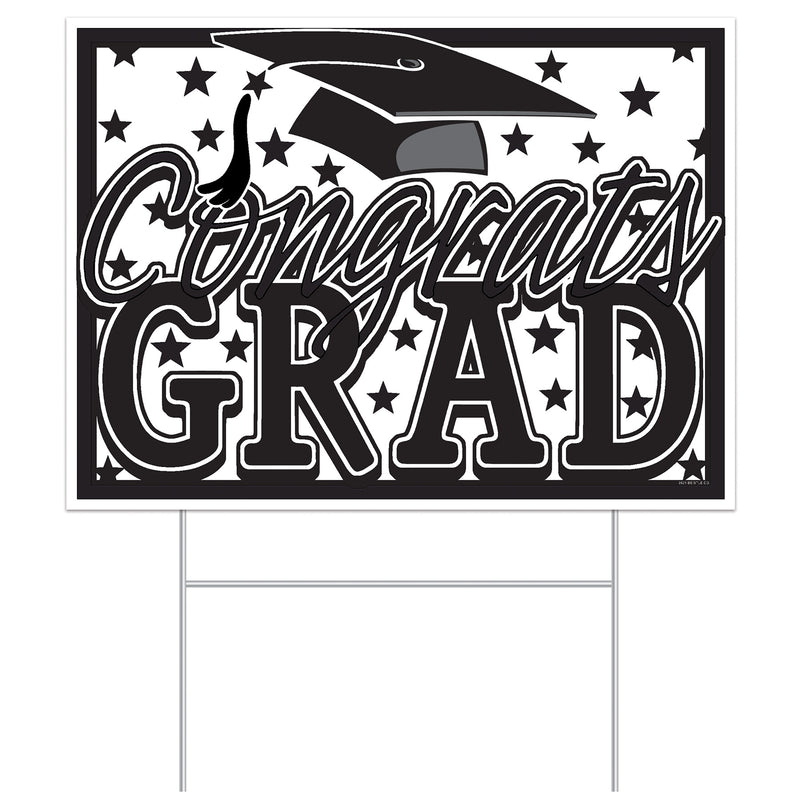 Plastic Congrats Grad Yard Sign – 11½" x 15½" – (1/Pkg) by Beistle for Graduation Plastic Yard Signs