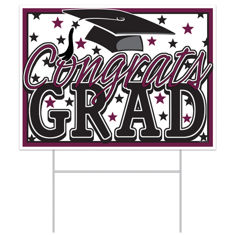 Plastic Congrats Grad Yard Sign – 11½" x 15½" – (1/Pkg) by Beistle for Graduation Plastic Yard Signs