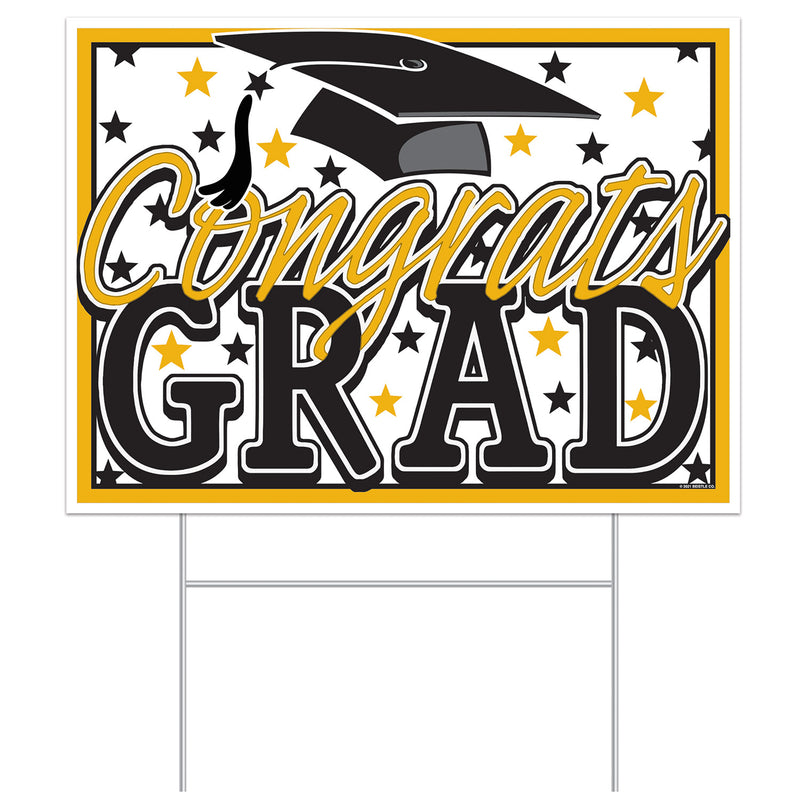 Plastic Congrats Grad Yard Sign – 11½" x 15½" – (1/Pkg) by Beistle for Graduation Plastic Yard Signs