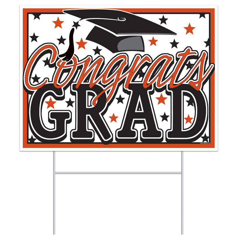 Plastic Congrats Grad Yard Sign – 11½" x 15½" – (1/Pkg) by Beistle for Graduation Plastic Yard Signs