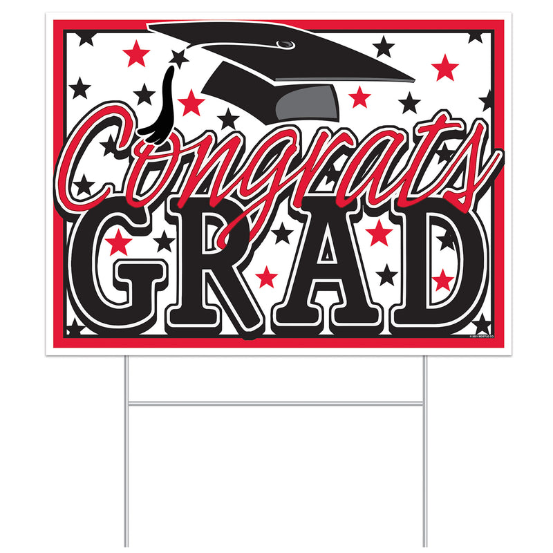 Plastic Congrats Grad Yard Sign – 11½" x 15½" – (1/Pkg) by Beistle for Graduation Plastic Yard Signs