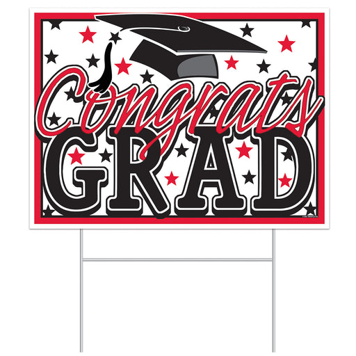 Plastic Congrats Grad Yard Sign – 11½" x 15½" – (1/Pkg) by Beistle for Graduation Plastic Yard Signs