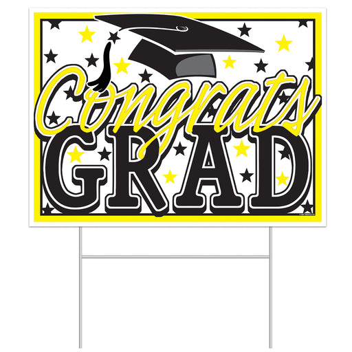 Plastic Congrats Grad Yard Sign – 11½" x 15½" – (1/Pkg) by Beistle for Graduation Plastic Yard Signs