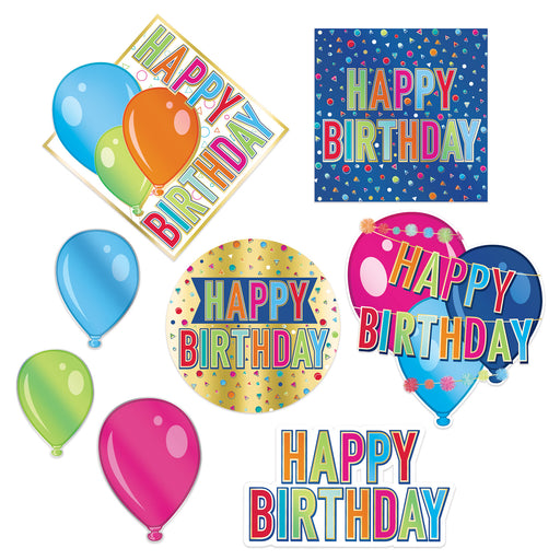 Foil Happy Birthday Cutouts – 3¾"-10¼" – (8/Pkg) by Beistle for Birthday Foil