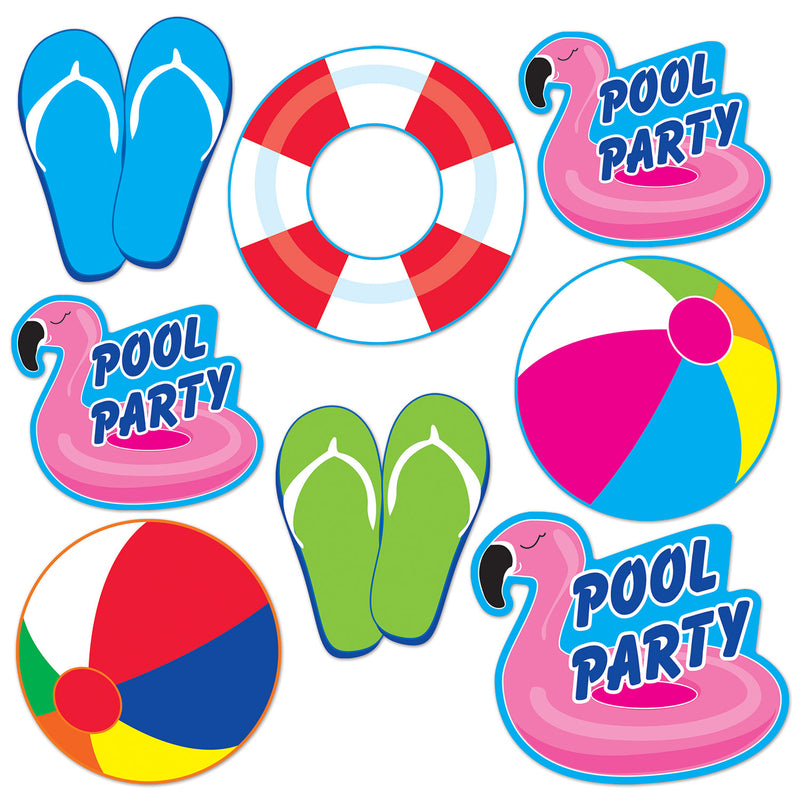 Pool Party Cutouts – 9½"-12" – (8/Pkg) by Beistle for Spring/Summer Printed