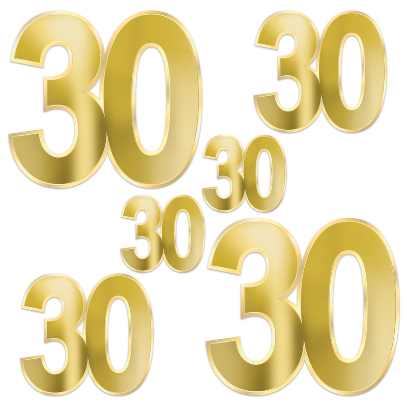 Foil "30" Birthday Cutouts – 4¾"-11¾" – (6/Pkg) by Beistle for Birthday-Age Specific Foil