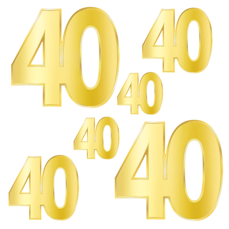 Foil "40" Birthday Cutouts – 4½"-11½" – (6/Pkg) by Beistle for Birthday-Age Specific Foil