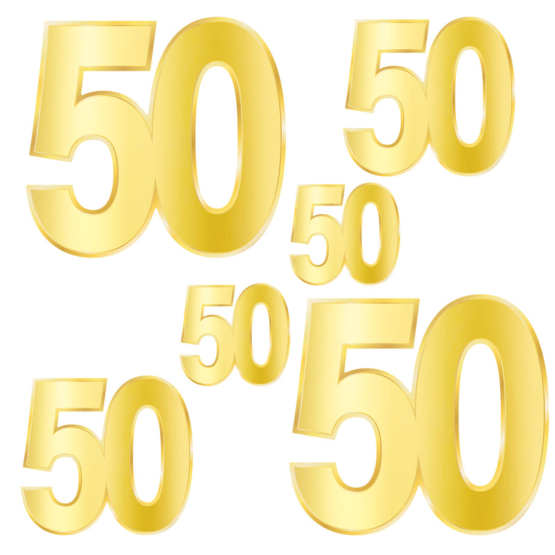 Foil "50" Birthday Cutouts – 4¾"-11¾" – (6/Pkg)