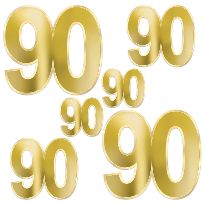 Foil "90" Birthday Cutouts – 4¾"-12" – (6/Pkg)