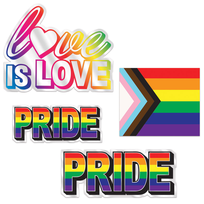 Plastic Pride Cutouts – 7"-9½" – (4/Pkg) by Beistle for Rainbow Printed