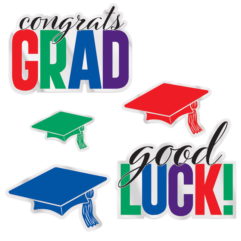 Plastic Congrats Grad Cutouts – 5"-9½" – (5/Pkg)