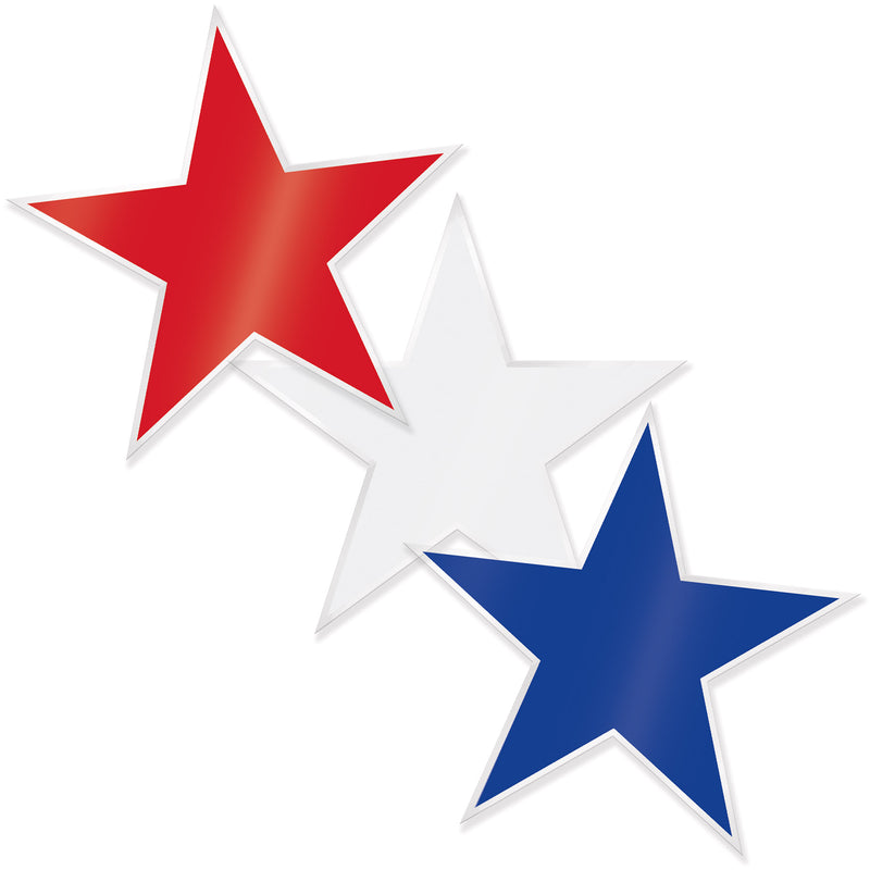 Plastic Star Cutouts – 7½" x 7¾" – (3/Pkg) by Beistle for Patriotic Printed