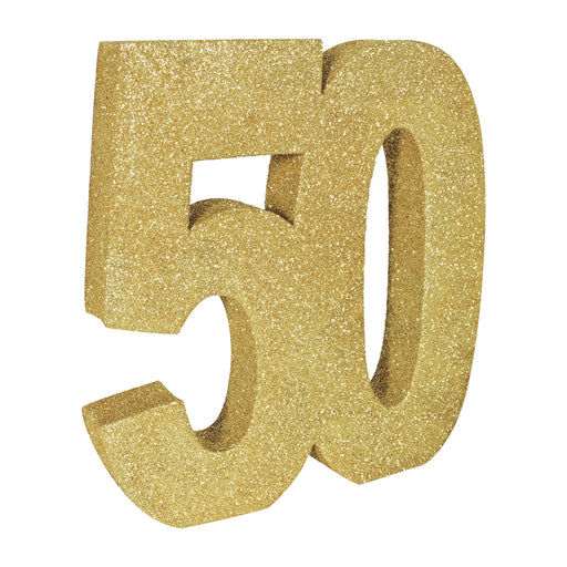 3-D Glittered "50" Centerpiece – 8" x 8" x 1" – (1/Pkg) by Beistle for Birthday-Age Specific 3-D