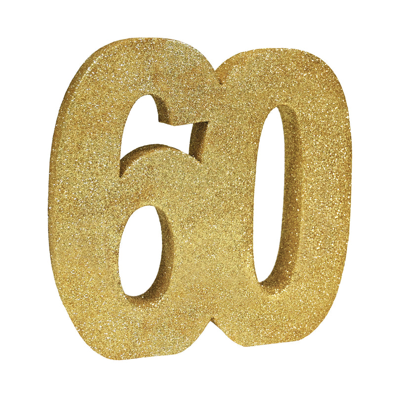 3-D Glittered "60" Centerpiece – 8" x 8" x 1" – (1/Pkg) by Beistle for Birthday-Age Specific 3-D