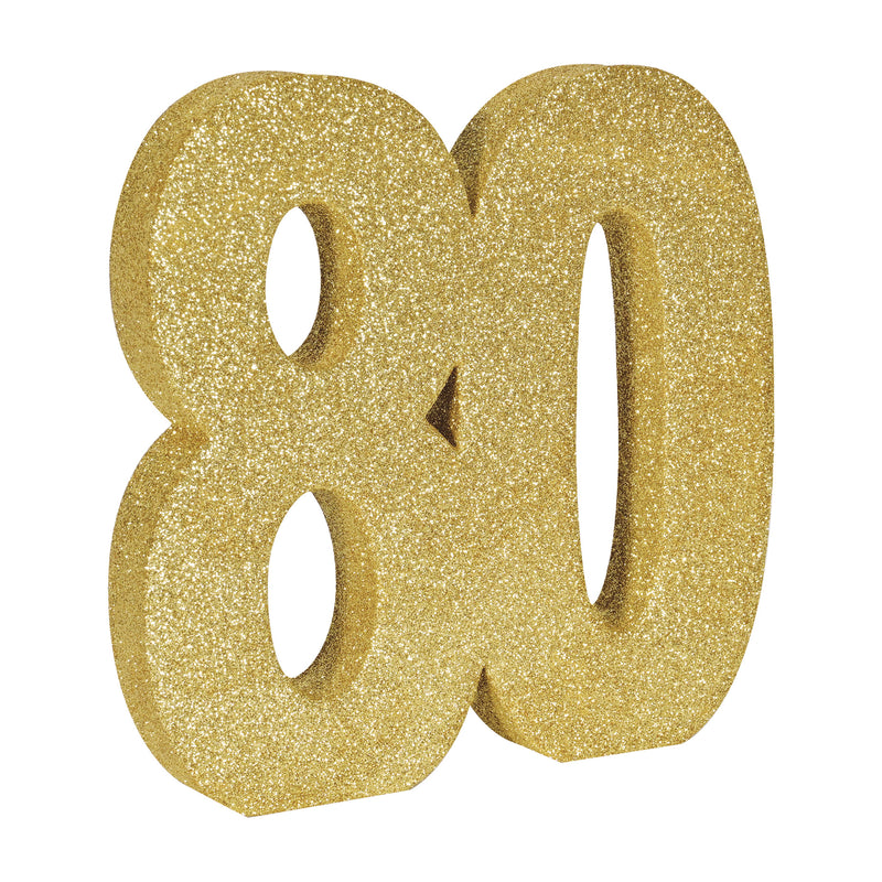 3-D Glittered "80" Centerpiece – 8" x 8" x 1" – (1/Pkg) by Beistle for Birthday-Age Specific 3-D