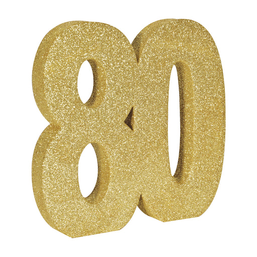 3-D Glittered "80" Centerpiece – 8" x 8" x 1" – (1/Pkg) by Beistle for Birthday-Age Specific 3-D
