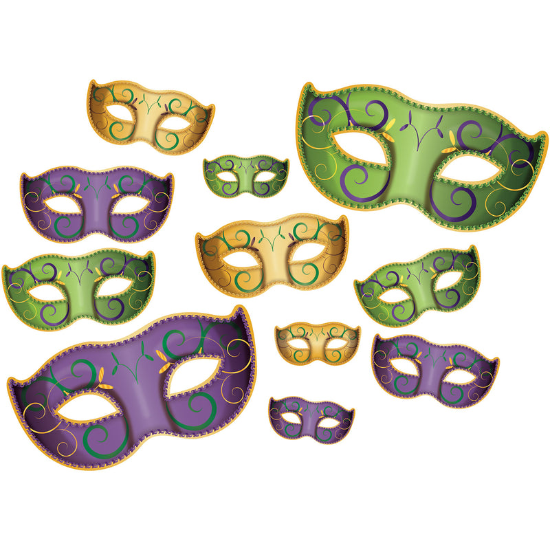 Mardi Gras Mask Cutouts – 6¼"-18¼" – (11/Pkg) by Beistle for Mardi Gras Printed