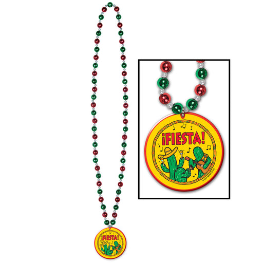 Beads w/Fiesta! Medallion – 32" – (1/Card) by Beistle for Fiesta/Cinco de Mayo Beads with Medallion