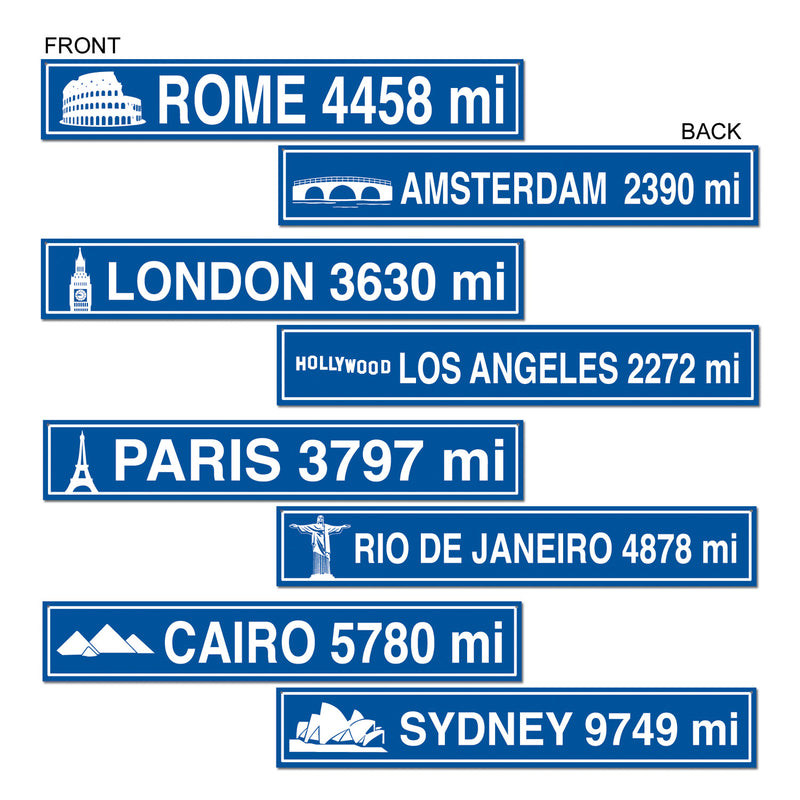 Travel Street Sign Cutouts – 4" x 24" – (4/Pkg) by Beistle for International Printed