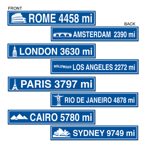Travel Street Sign Cutouts – 4" x 24" – (4/Pkg) by Beistle for International Printed