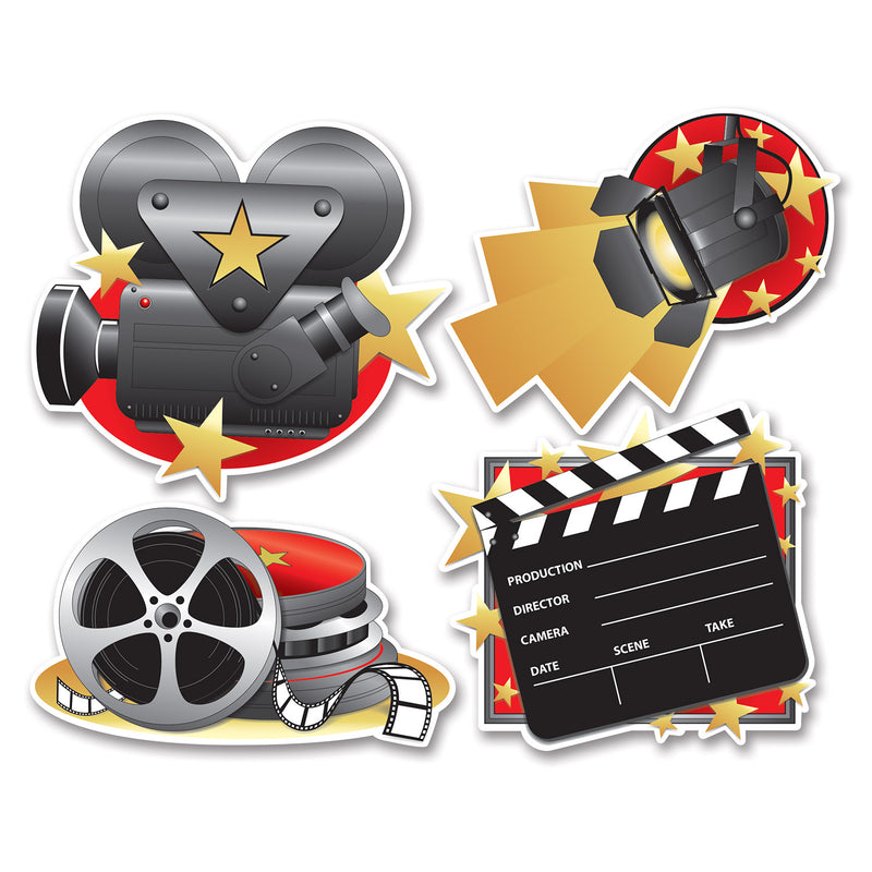 Movie Set Cutouts – 14¾"-16½" – (4/Pkg) by Beistle for Awards Night Printed